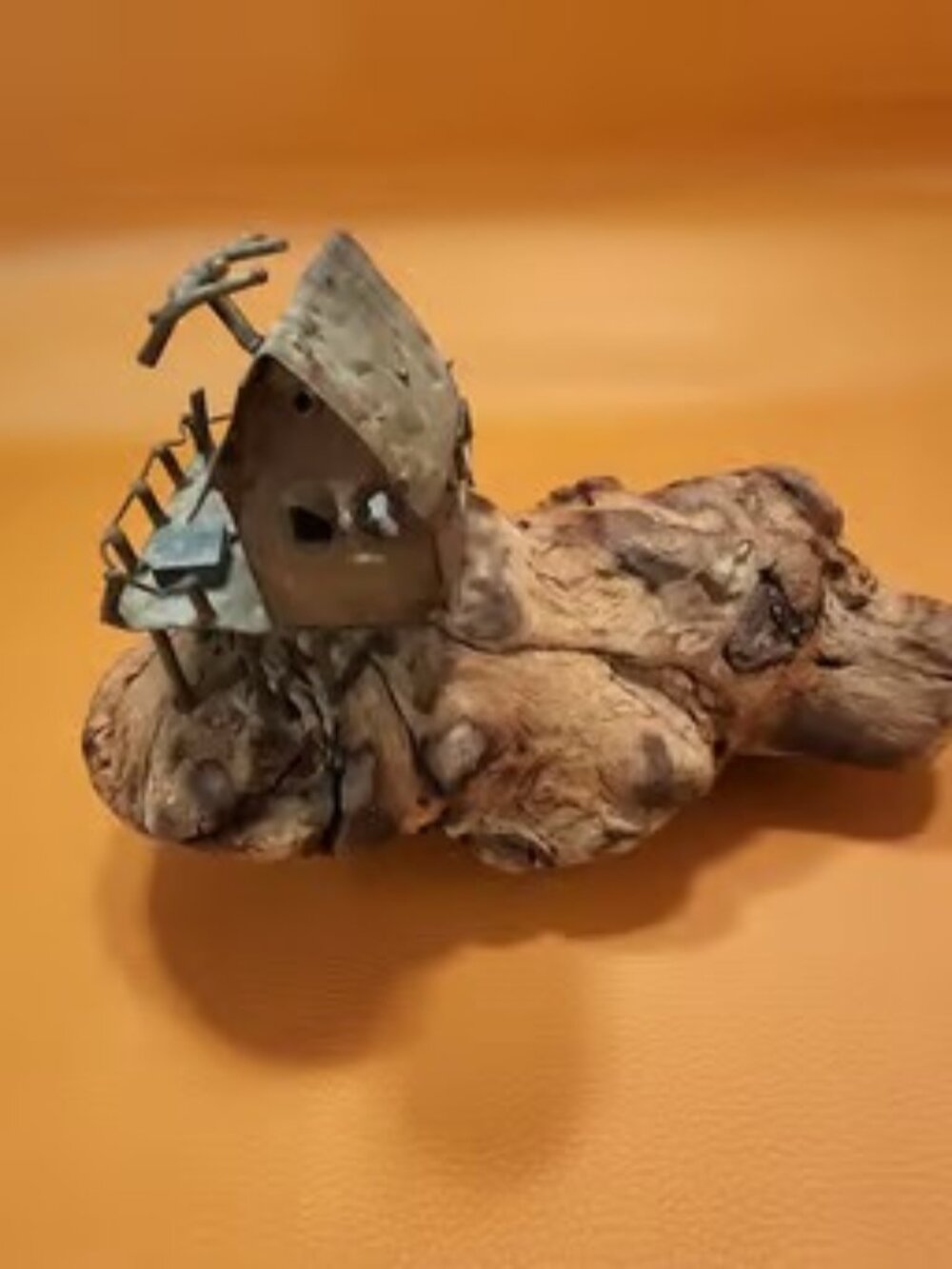 MCM BRUTALIST ART SCULPTURE DRIFTWOOD COPPER NAUTICAL FISHING CABIN W/ BOAT-RARE